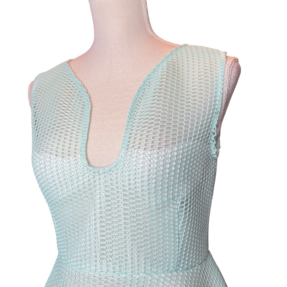 #A293 FT INC PASTEL AESTHETIC AQUA BLUE MESH OVERLAY DRESS NWOT FREE SIZE - Picture 6 of 9